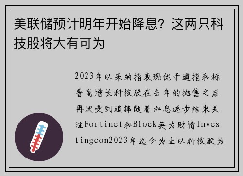 美联储预计明年开始降息？这两只科技股将大有可为 